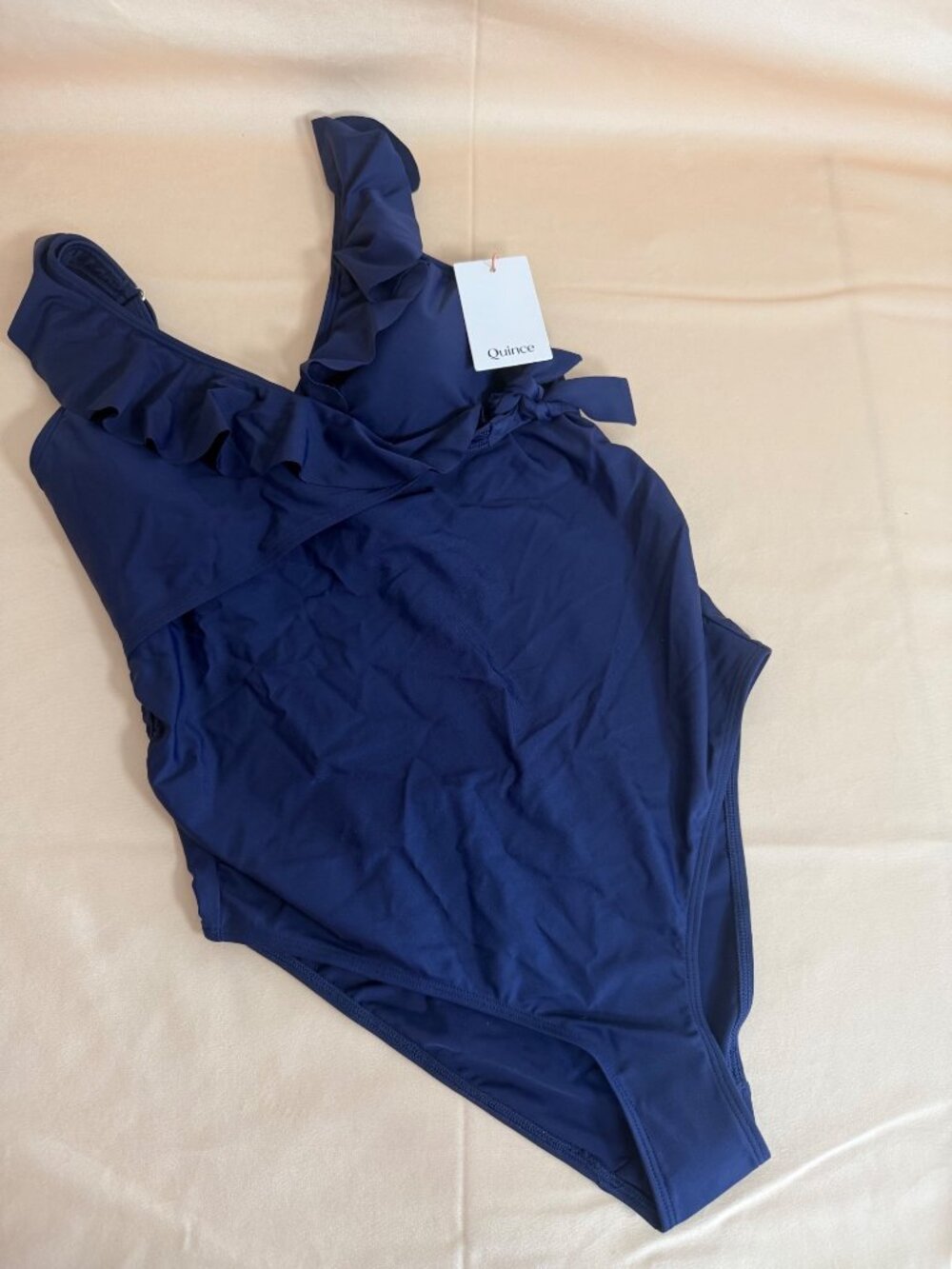 NWT QUINCE Italian Maternity One-Piece Ruffle Wrap Swimsuit Deep Navy Small - Picture 3 of 11